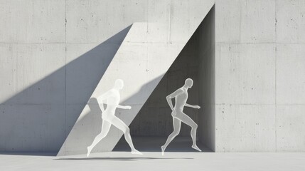 Aufkleber - Brutalist Kinetic Silhouettes Minimalist Motion Design in Concrete Architecture - Innovative Digital Art Exploring Urban Movement and Spatial Dynamics