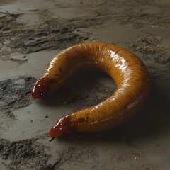 Wall Mural - close-up of a shiny brown worm on the ground