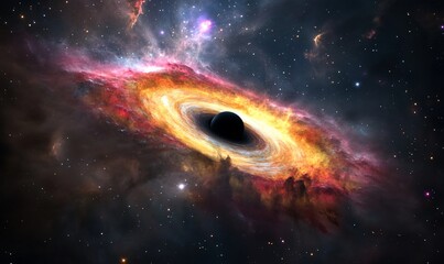 Wall Mural - space black hole with colorful light rings around, cosmic event for presentations