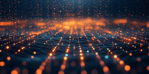 Wall Mural - a computer generated image of a city with a blue sky and orange lights