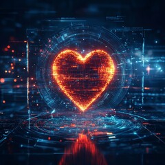 Wall Mural - a heart made of computer code is lit up in a blue and red color scheme
