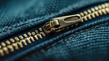 Wall Mural - close-up of a metal zipper on denim fabric