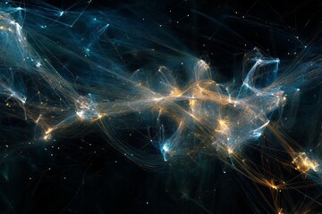 Wall Mural - an abstract digital artwork showcasing a cosmic scene with flowing blue and gold lights. this piece 