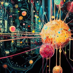 Canvas Print - cosmic cityscape: a vibrant, abstract exploration of the universe and urban life