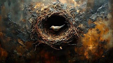 Wall Mural - bird in a nest: dark abstract art