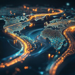 Wall Mural - a computer generated image of a city with a blue and orange line running through it. the image is a 