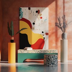 Aufkleber - Abstract Art Still Life Composition with Geometric Shapes and Vibrant Color Palette Interior Decor