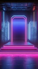 Aufkleber - Cyberpunk stage for product futuristic glow hall background digital arena technology show blue
