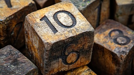 Wall Mural - vintage wooden number blocks: a close-up view