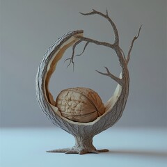 Wall Mural - walnut and tree: a surreal still life sculpture