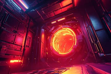 Canvas Print - this captivating image features a futuristic portal with a vibrant red and orange glow. the sci-fi a