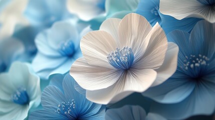 Wall Mural - blue and white paper flowers: delicate floral macro photography