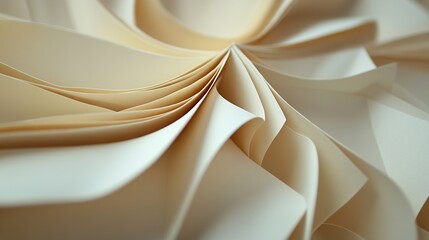 Wall Mural - abstract paper sculpture: beige and white folds
