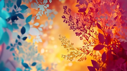 Wall Mural - vibrant floral artwork: paper cutout leaves and flowers