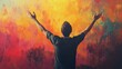 © atipong - Man Worshiping with Raised Arms Against Painted Background