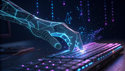 digital hand interacting with keyboard.