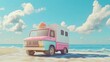 © Sukumar - Pink ice cream truck on sand wallpapers