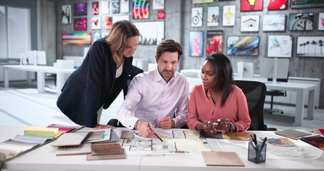 Poster - Expert Architects Collaborating on Blueprint