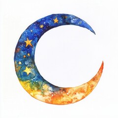 Poster - Watercolor Crescent Moon with Stars and Galaxy Design
