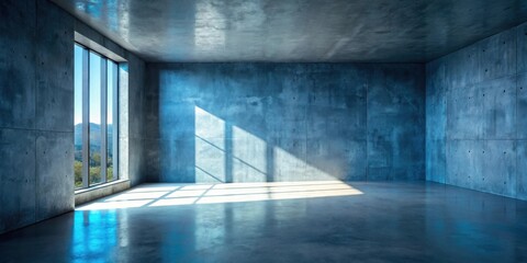 Fototapete - A Modern Empty Concrete Room with a Window Allowing Natural Light to Illuminate the Polished Floor