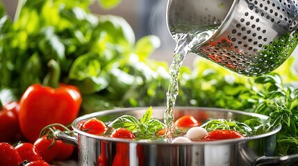 Poster - Fresh Ingredients for Healthy Cooking with Water and Vegetables