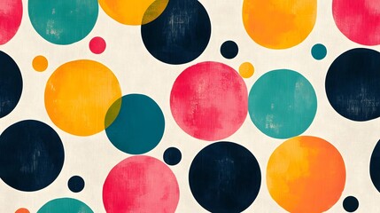 Wall Mural - a modern colorful polka dot fabric pattern with varying circle sizes on a neutral background