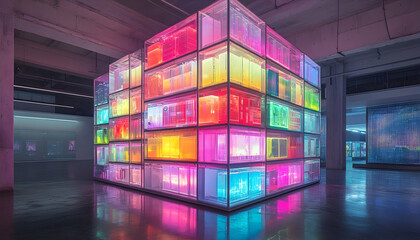 Large Colorful Illuminated Cube Structure