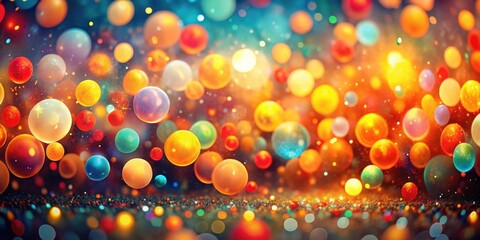 Aufkleber - A cascade of shimmering orbs, suspended in a sea of golden sparkles, create a mesmerizing display of vibrant color and ethereal beauty.