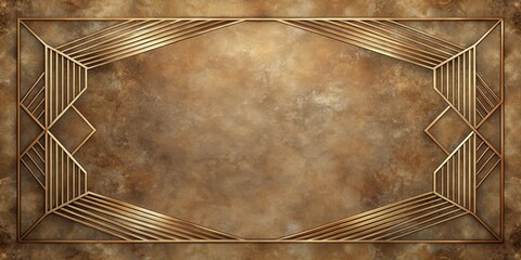 Fototapete - A Decorative Art Deco Golden Geometric Frame on a Rustic Brown Background