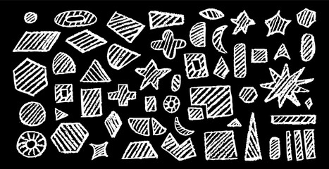 Wall Mural - set of abstract geometric basic shapes drawn with pastel white color or charcoal. hand drawn paint q