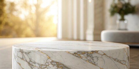 Poster - Elegant White Marble Tabletop with Gold Veining in a Luxurious Interior Setting
