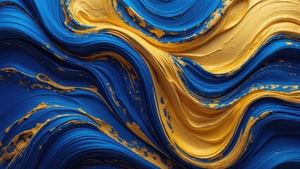 Canvas Print - this image showcases a beautiful mixture of swirling blue and gold tones, forming an abstract textur
