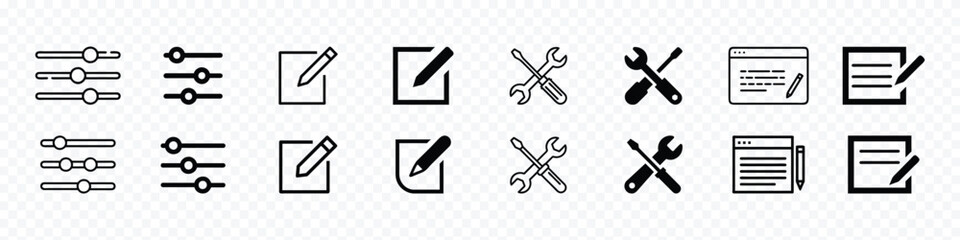 Settings and Editing Tools Icon Set – Adjustment, Customization, and Maintenance Symbols