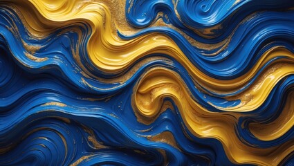 Canvas Print - this image showcases a beautiful mix of swirling blue and gold tones, forming an abstract texture. t