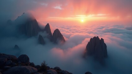 Aufkleber - Stunning sunset on the hill over the clouds