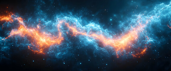 Wall Mural - abstract glowing orange and blue nebula in space