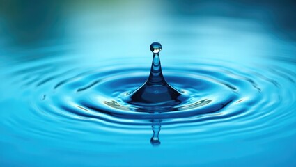 Poster - Stunning splash of water drop on water surface in blue, close-up