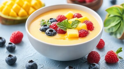 Poster - Fresh Fruit Salad with Mango, Raspberries, and Blueberries in Bowl