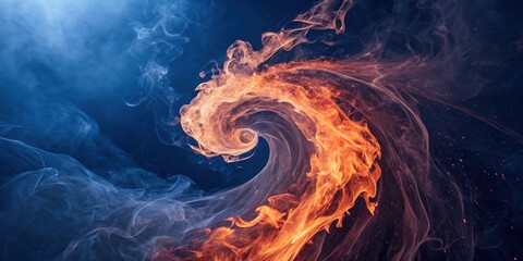 Aufkleber - A swirling inferno of orange flames and ethereal blue smoke against a dark backdrop.