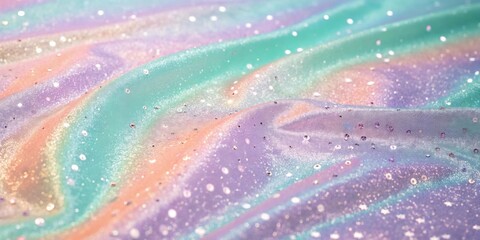 Poster - Abstract shimmering fabric with iridescent colors and scattered sequins creating a dreamy and whimsical texture
