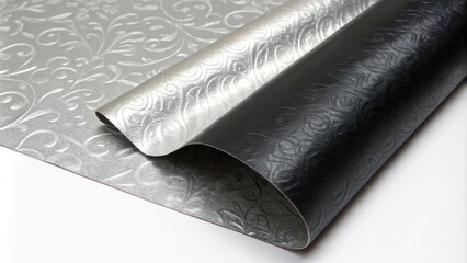 Aufkleber - Embossed silver and black patterned fabric with a subtle sheen and a delicate floral design