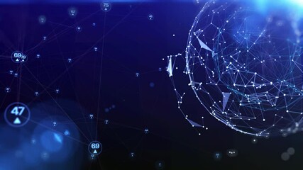 Aufkleber - Technology global low poly geometric network connection. Plexus sphere rotating 4K motion on blue background