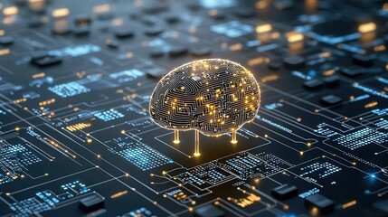 Advanced intelligence and learning visualization concept with futuristic digital circuits microchips and brain like neural network connections symbolizing modern technology science and innovation