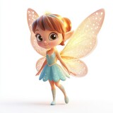 Tiny fairy with glowing wings, isolated on clear white background