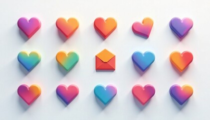 Colorful gradient icons against a clean white or light-colored background with subtle shadows and reflections, design, icon, digital