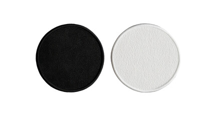 black and white round embroidered patch mockup isolated on white background