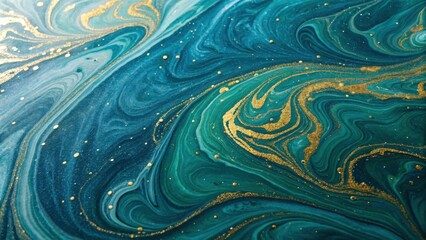 Aufkleber - Abstract Swirling Liquid Gold and Teal Marble Texture