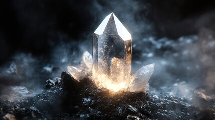 Wall Mural - luminous crystal: a mystical gemstone in smoky setting