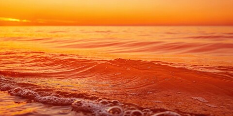 Fototapete - A Close-up of a Water Wave with the Sunset Reflecting in the Water, Creating a Dramatic and Vibrant Orange Hue