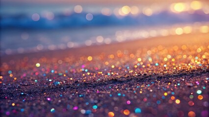 Aufkleber - Bokeh Lights on the Beach Sand Reflecting the Colors of a Sunset Sky